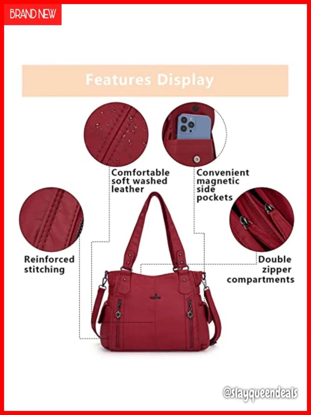 Washed PU Leather Hobo Purse Roomy Shoulder Bag Convertible Crossbody Tote